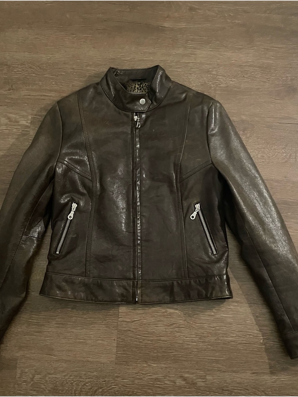 Women’s Black Leather Zip-Front Jacket